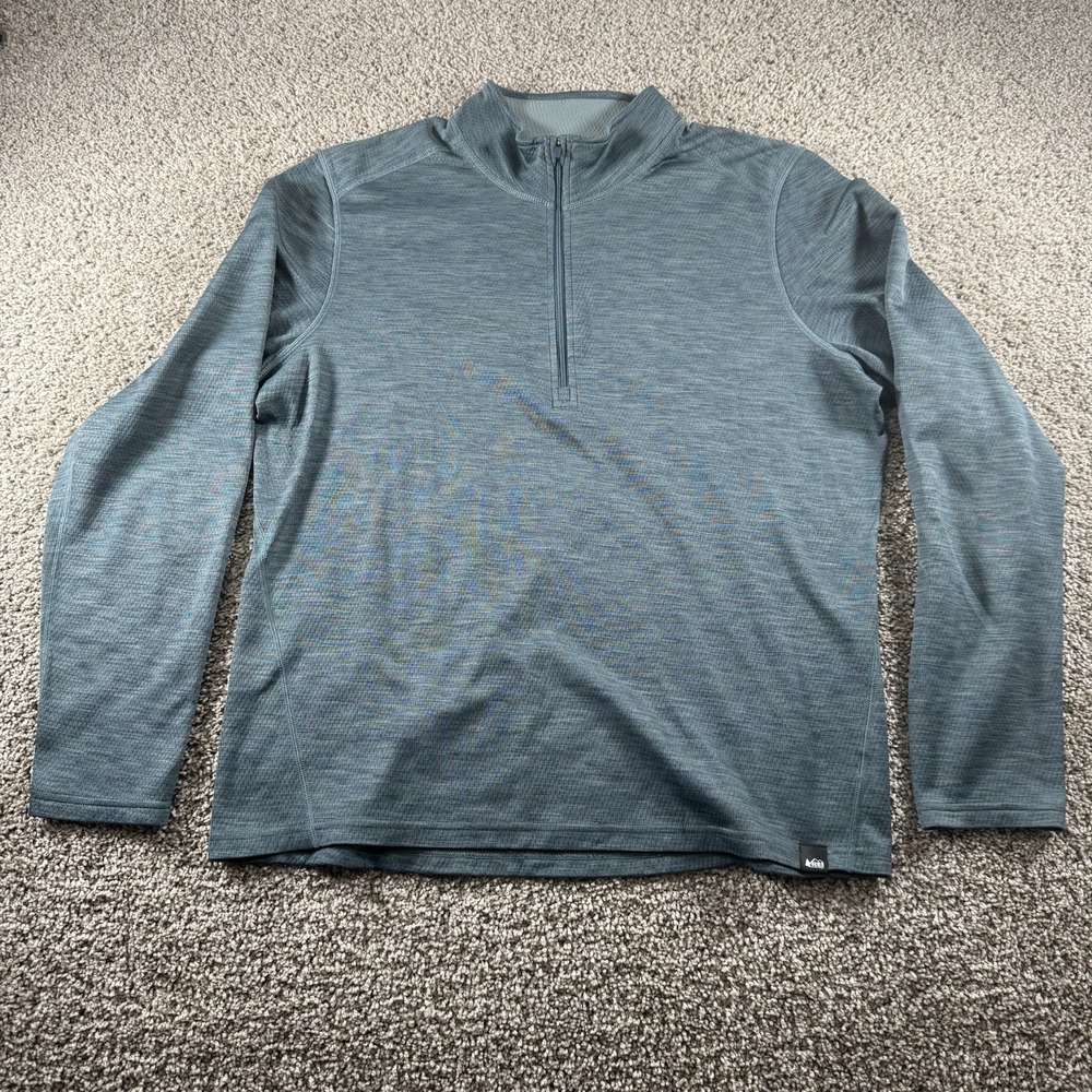 REI Sweater Mens Large Blue 1/4‎ Zip Pullover Activewear Performance Outdoors